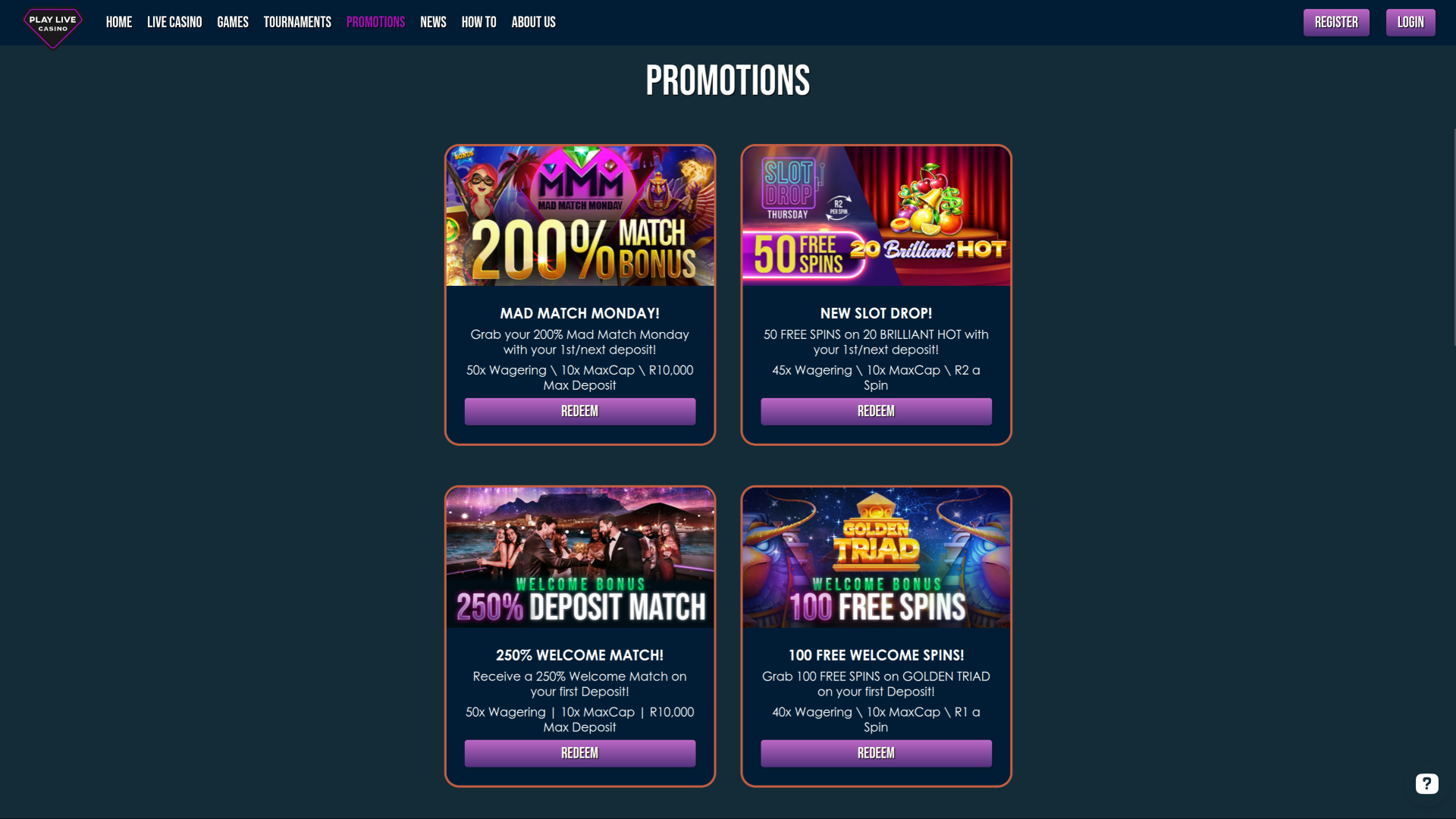 Promociones de escritorio del casino PlayLive