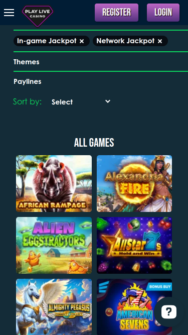 Jackpot móvil del casino PlayLive