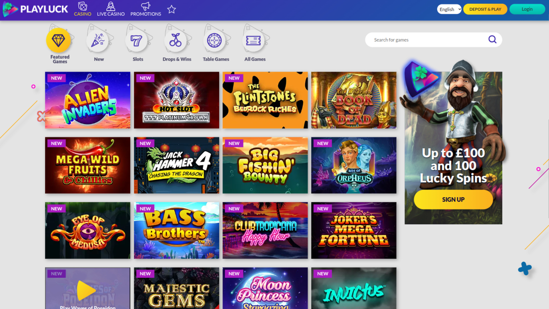 Juegos de escritorio de Playluck Casino
