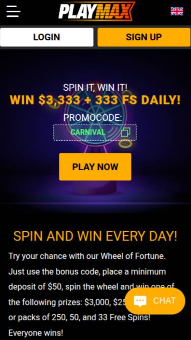 Screenshot der mobilen Radseite von Playmax Casino