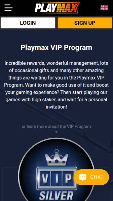 Screenshot der mobilen VIP-Seite von Playmax Casino