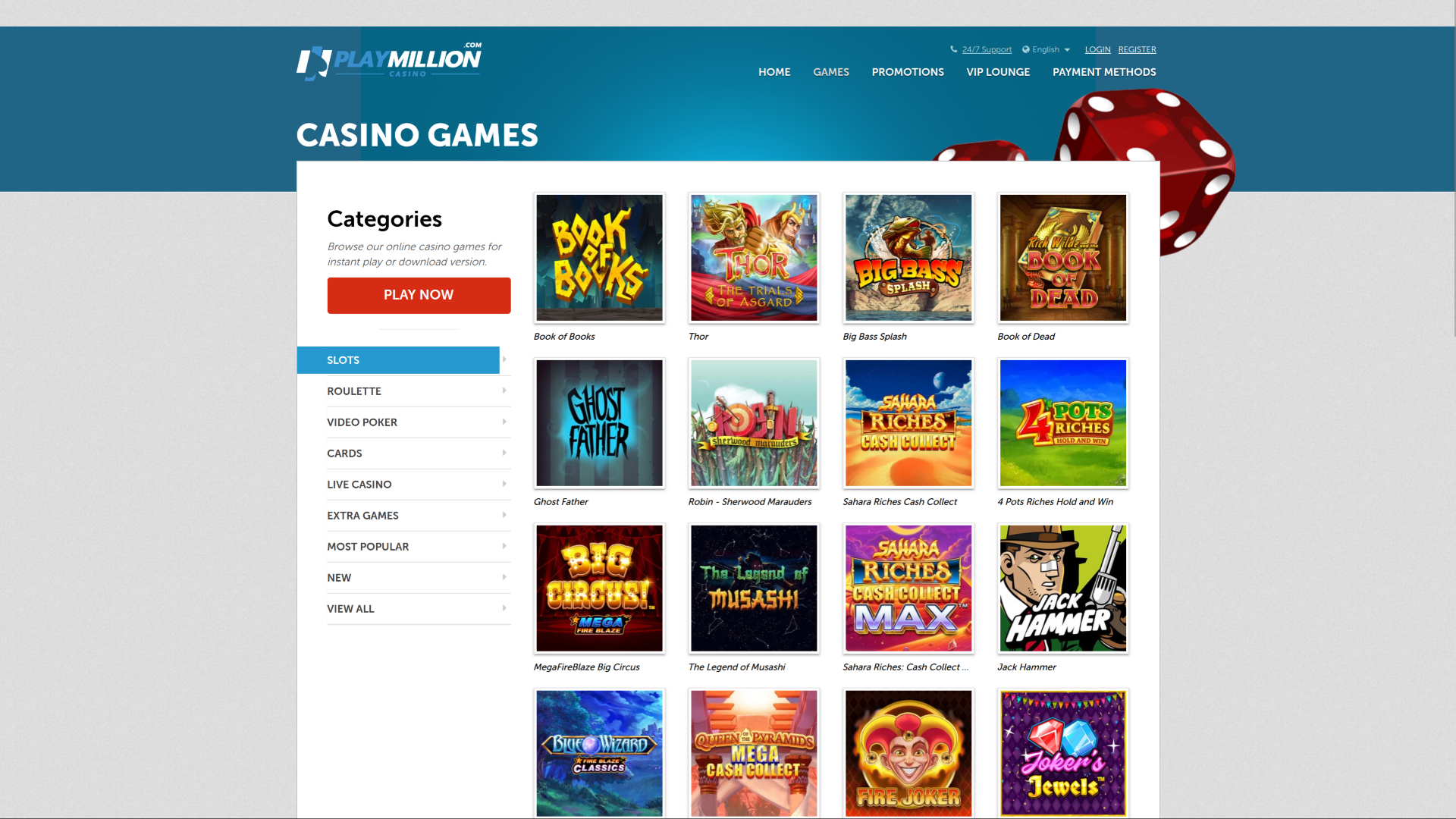 PlayMillion Casino Desktop-Spiele
