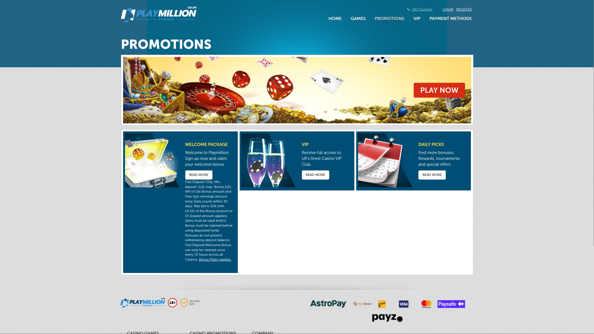 PlayMillion Casino Desktop-Aktionen