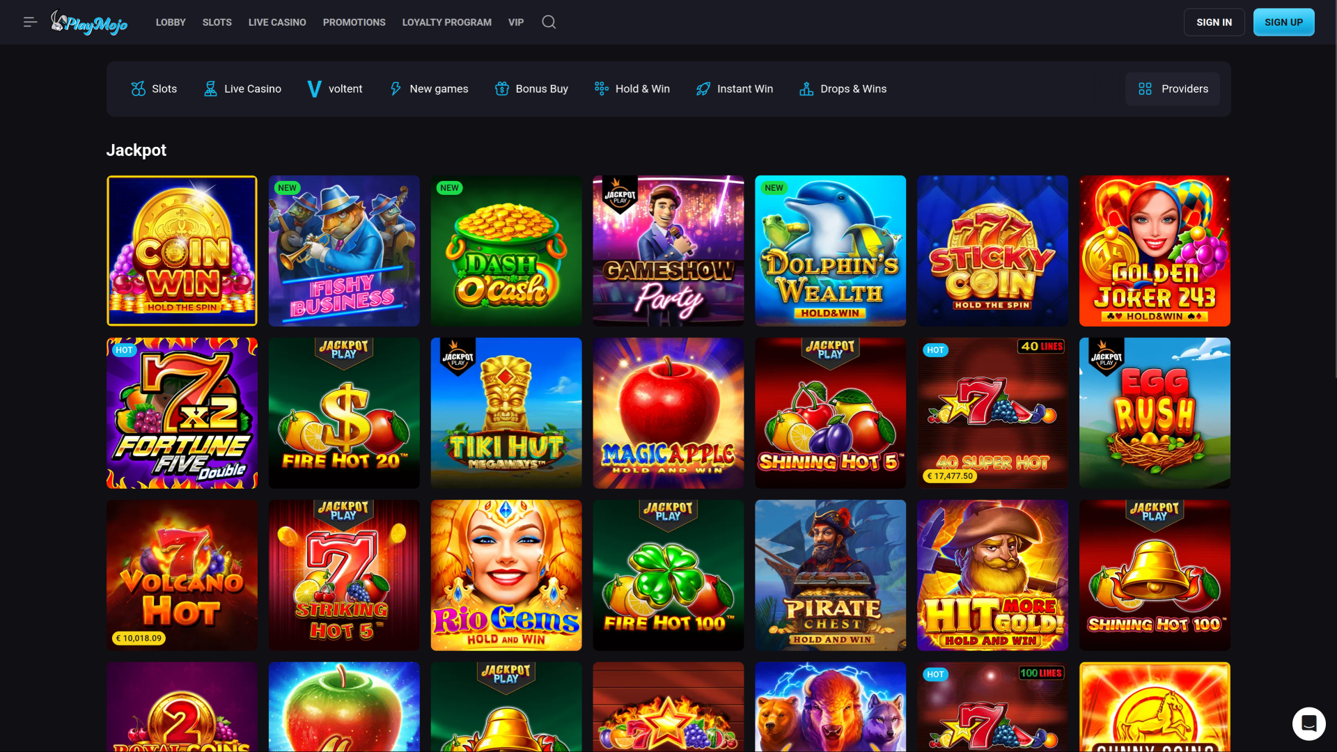 Jackpot du casino PlayMojo sur ordinateur