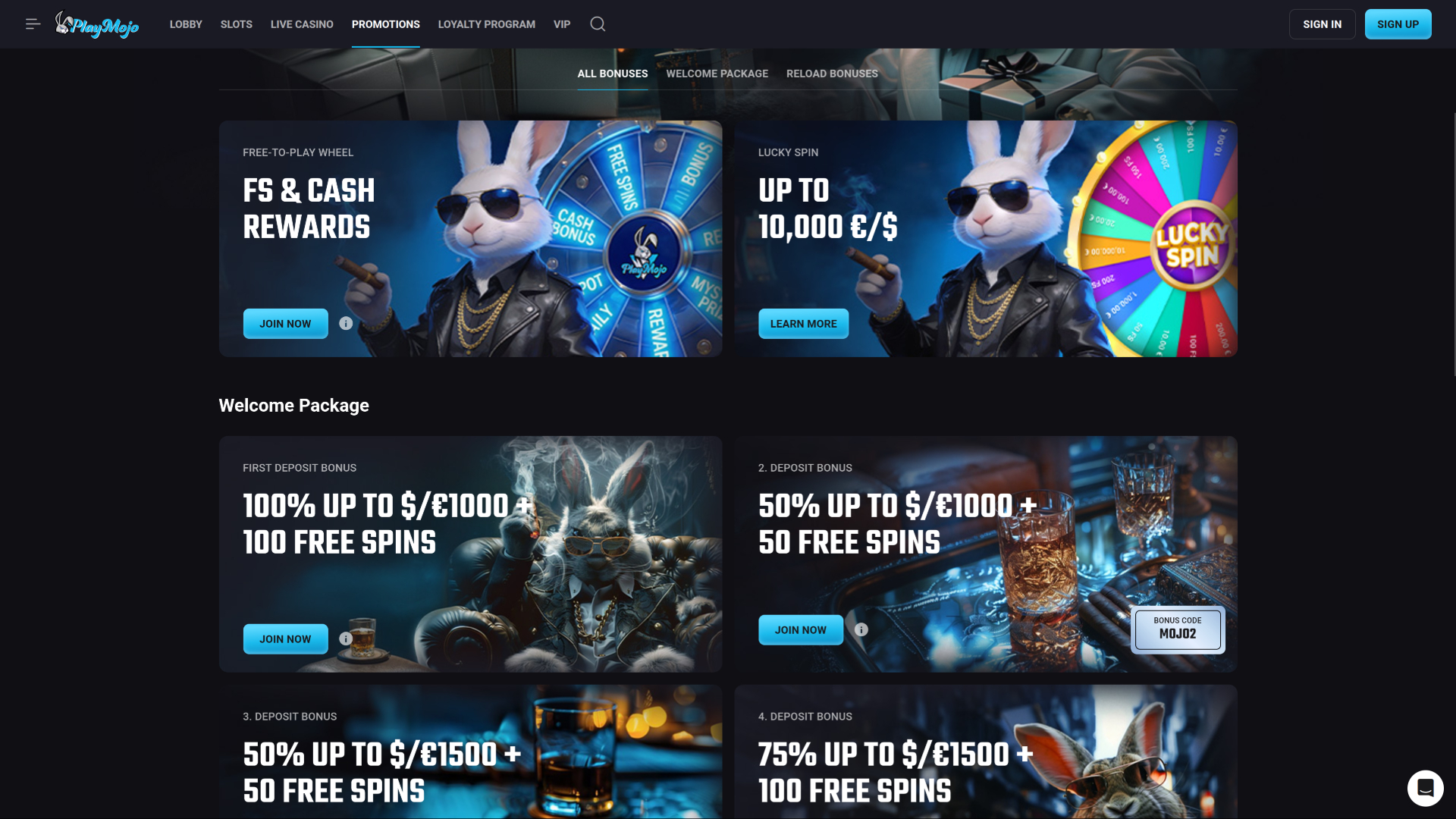 Promotions PlayMojo Casino sur ordinateur