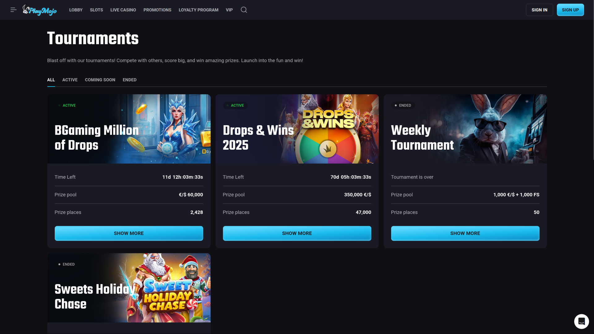 Tournois de casino sur ordinateur PlayMojo