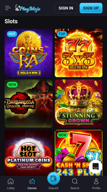 Jeux mobiles de casino PlayMojo