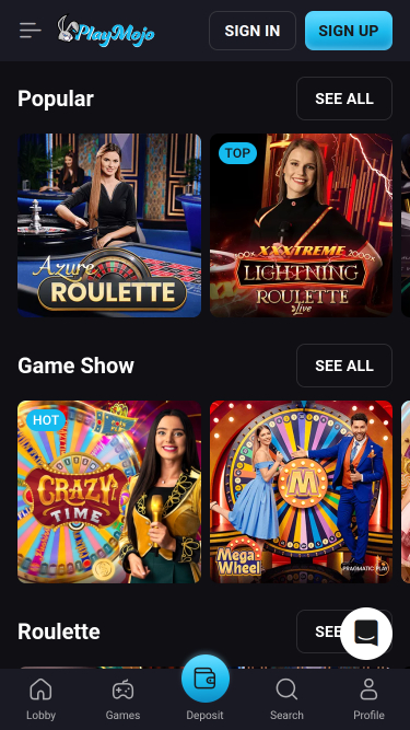 Casino mobile PlayMojo avec croupier en direct