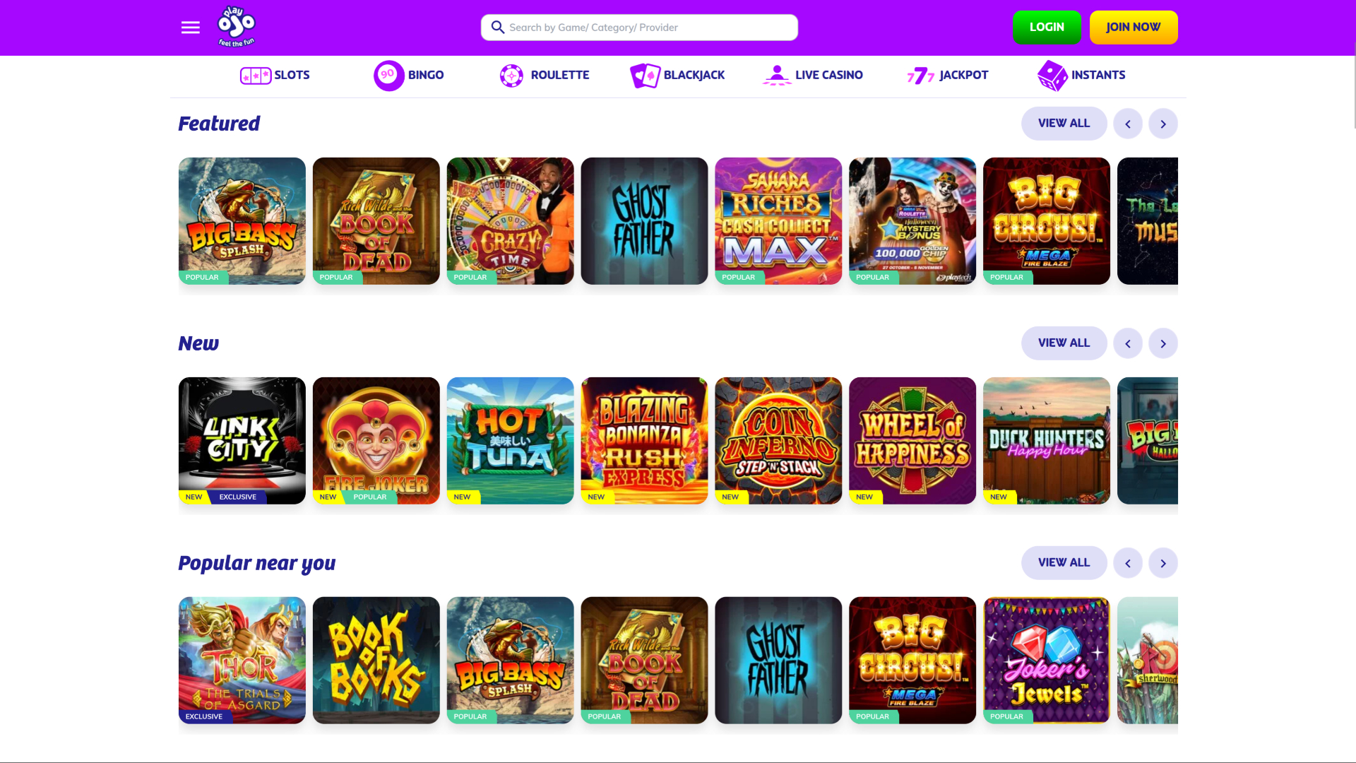 PlayOJO Casino Desktop-Spiele