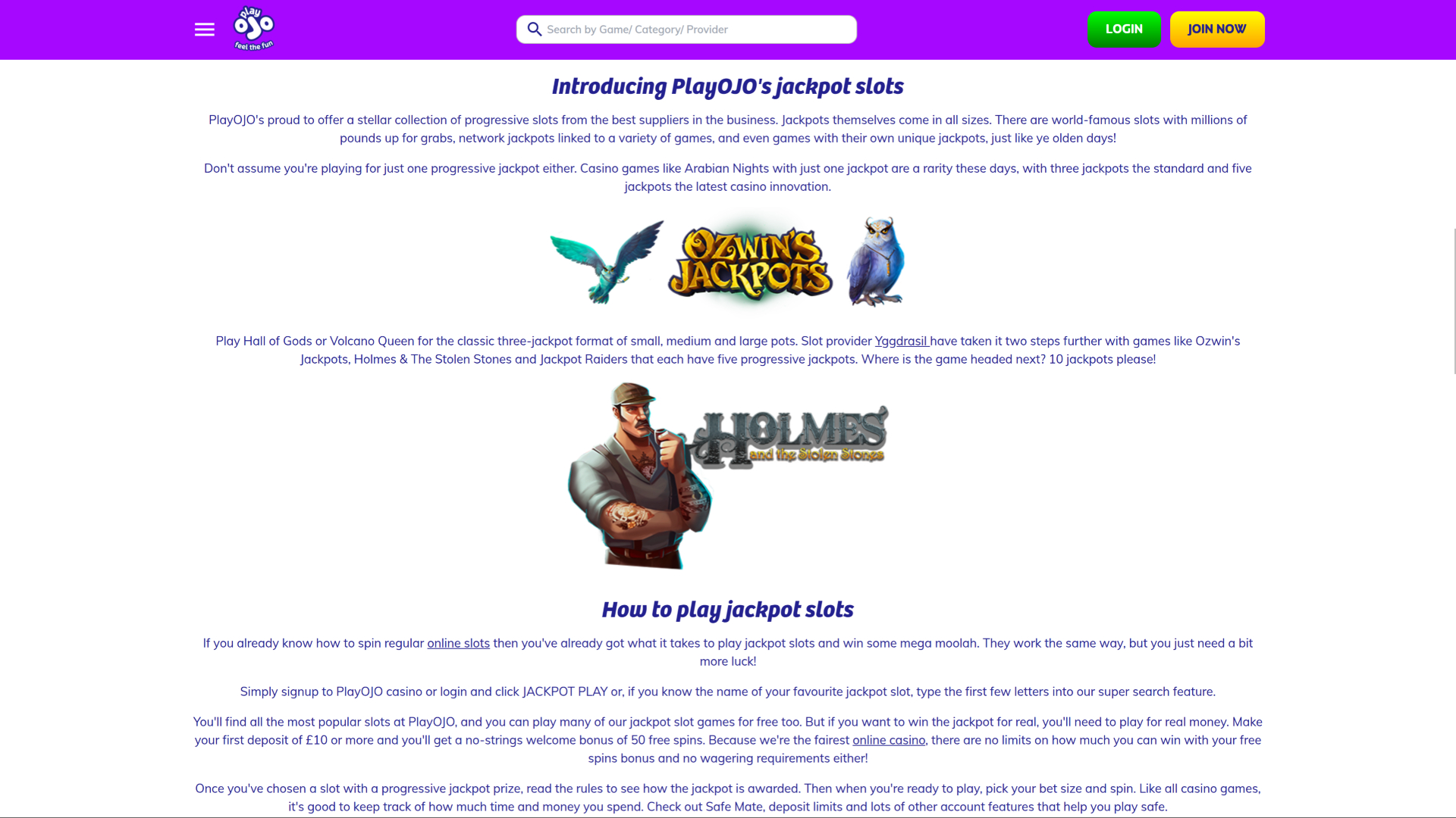 PlayOJO Casino Desktop-Jackpot