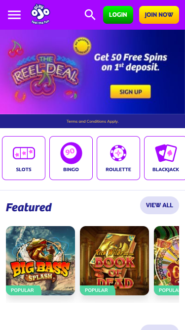 PlayOJO Casino Mobile Startseite