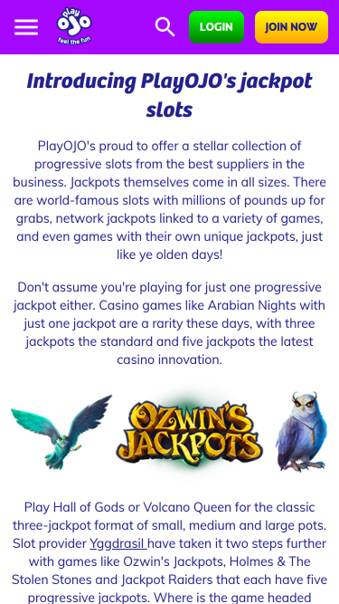 PlayOJO Casino Mobile Jackpot