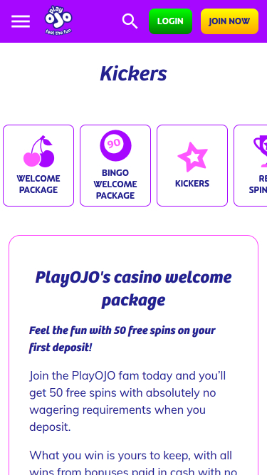 PlayOJO Casino Mobile-Aktionen