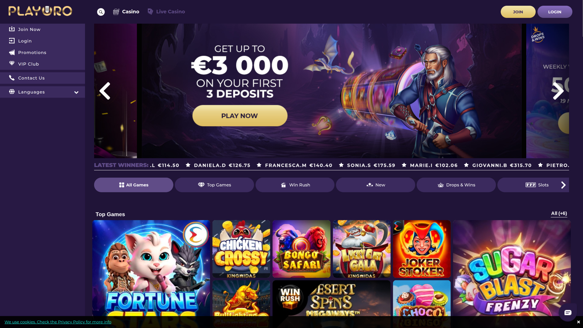 PlayOro Desktop Homepage