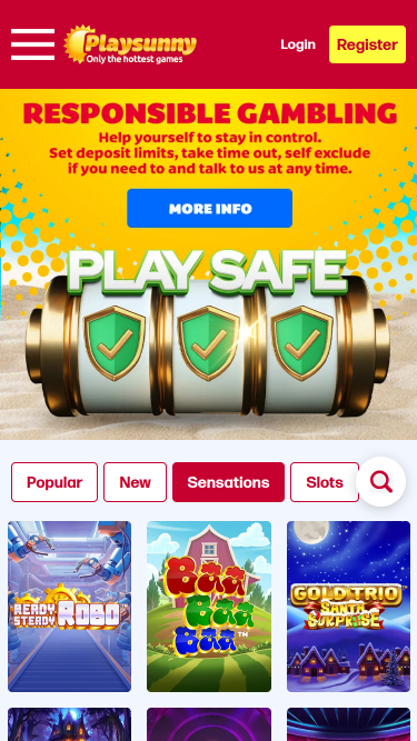 Página de inicio móvil de PlaySunny Casino