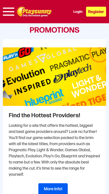 Promociones móviles de PlaySunny Casino