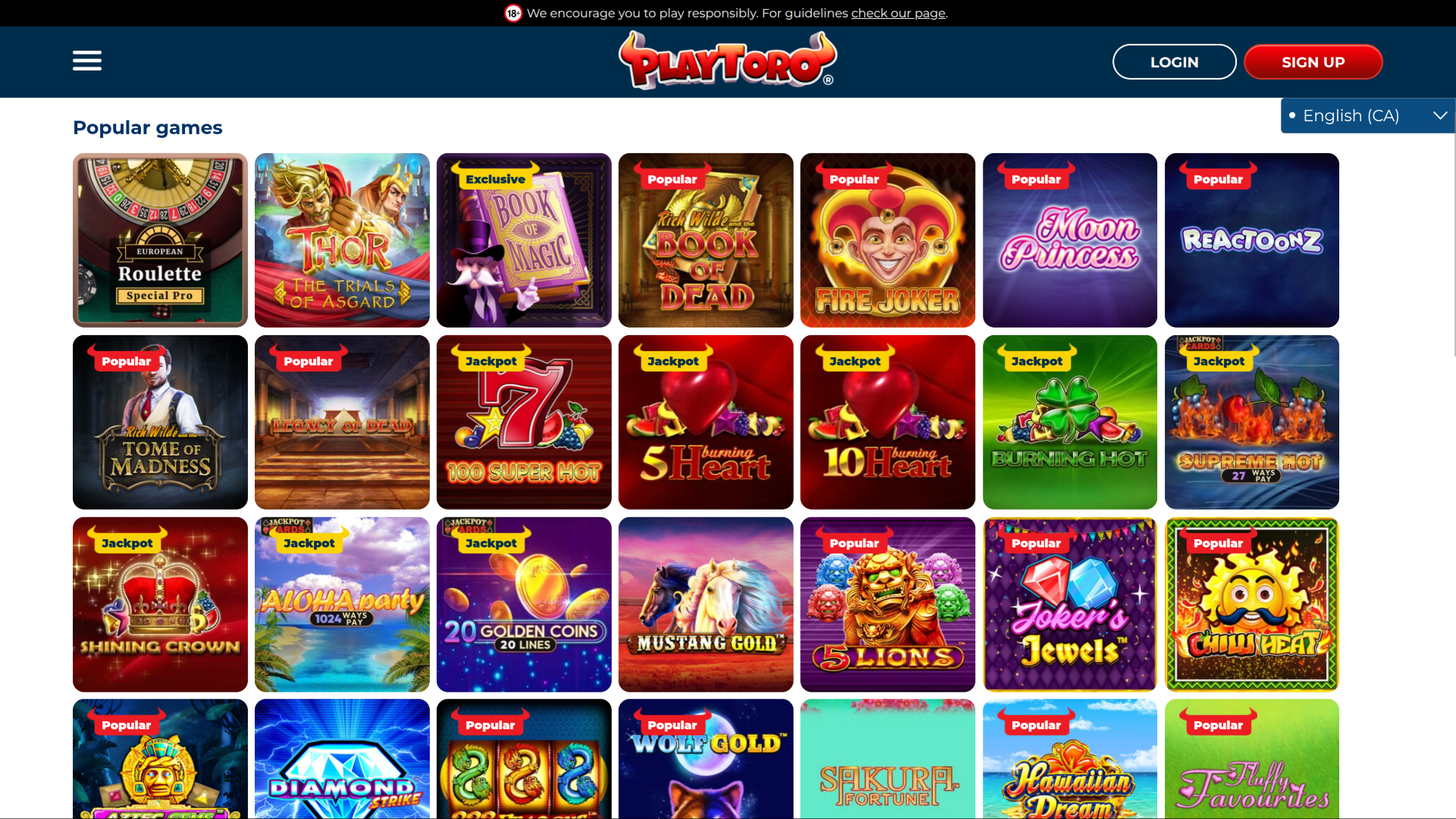 Juegos de escritorio del casino PlayToro
