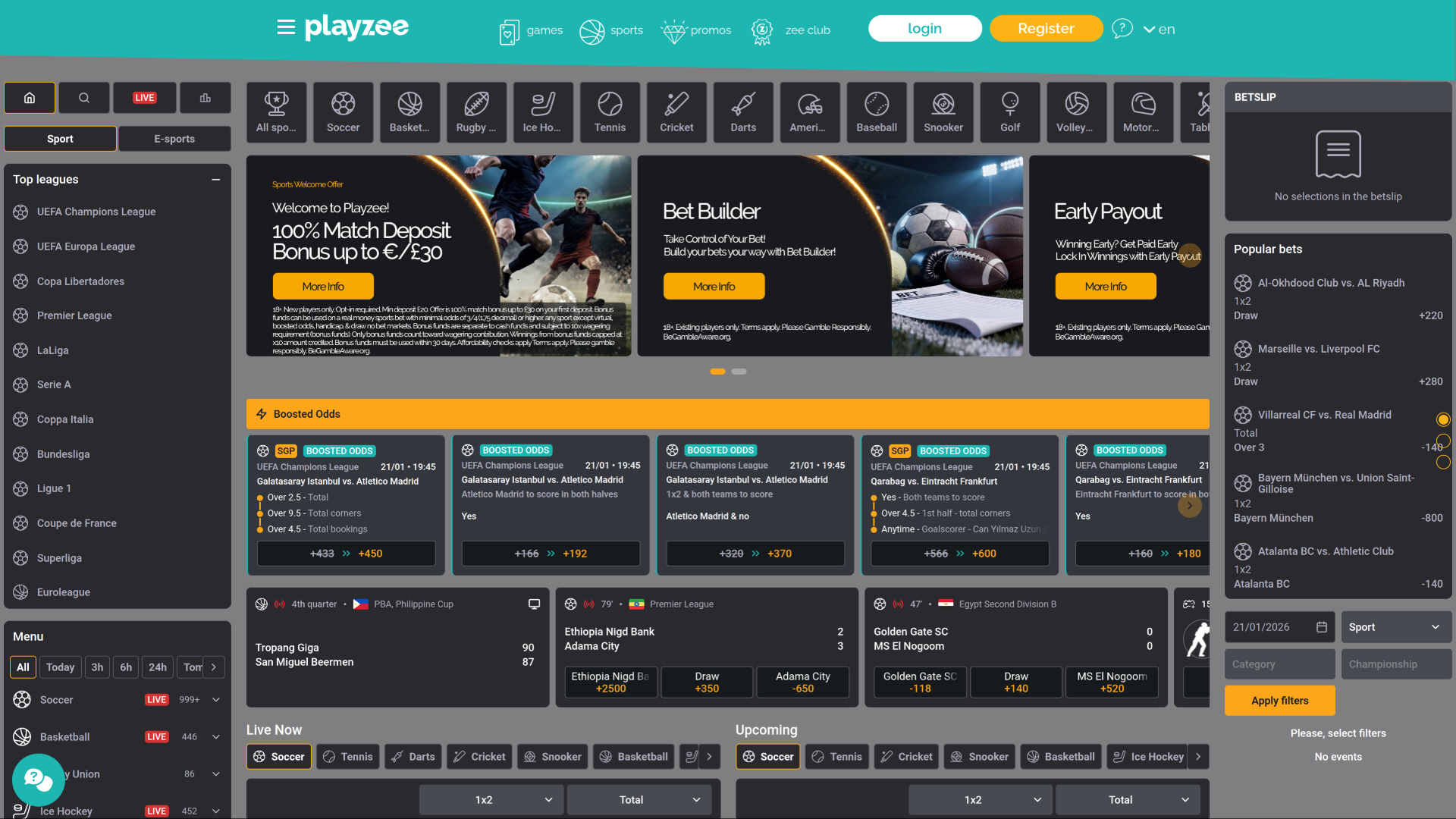 PlayZee Casino Sports sur ordinateur