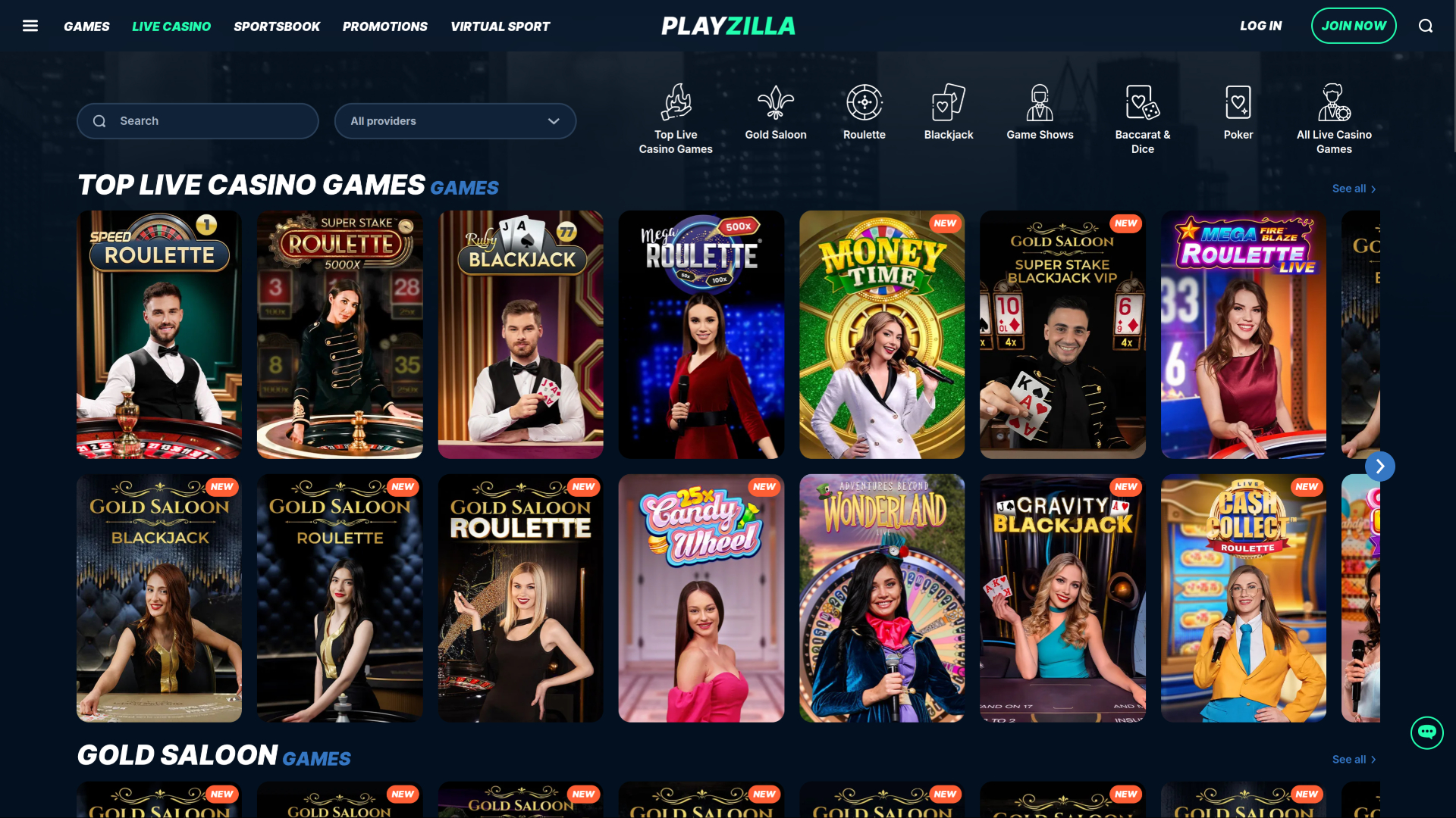 Casino Playzilla pour ordinateur avec croupier en direct
