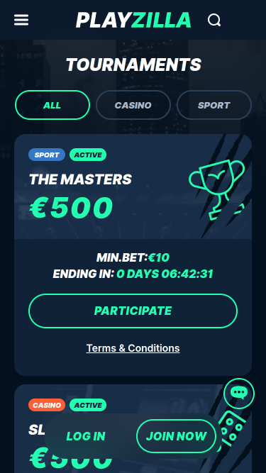Tournois mobiles de Playzilla Casino