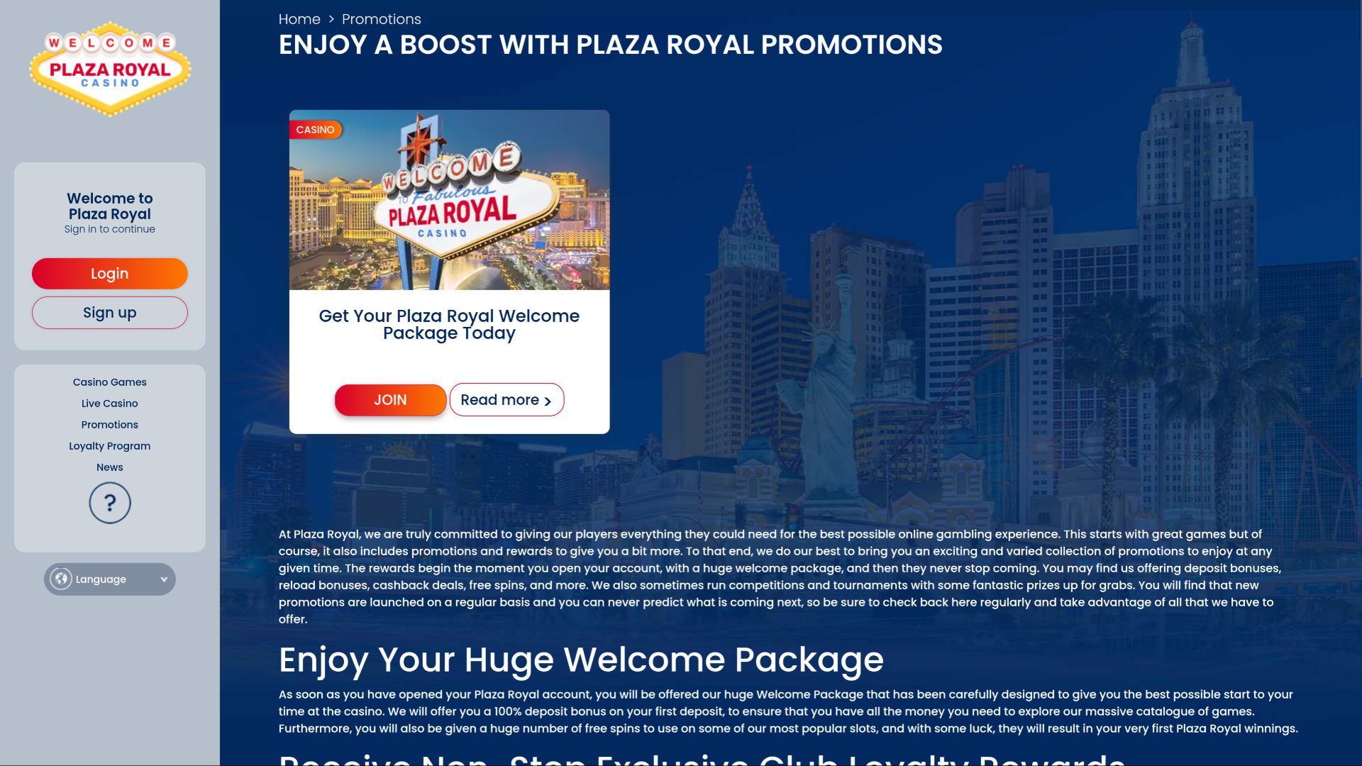 Promotions sur ordinateur du casino Plaza Royal