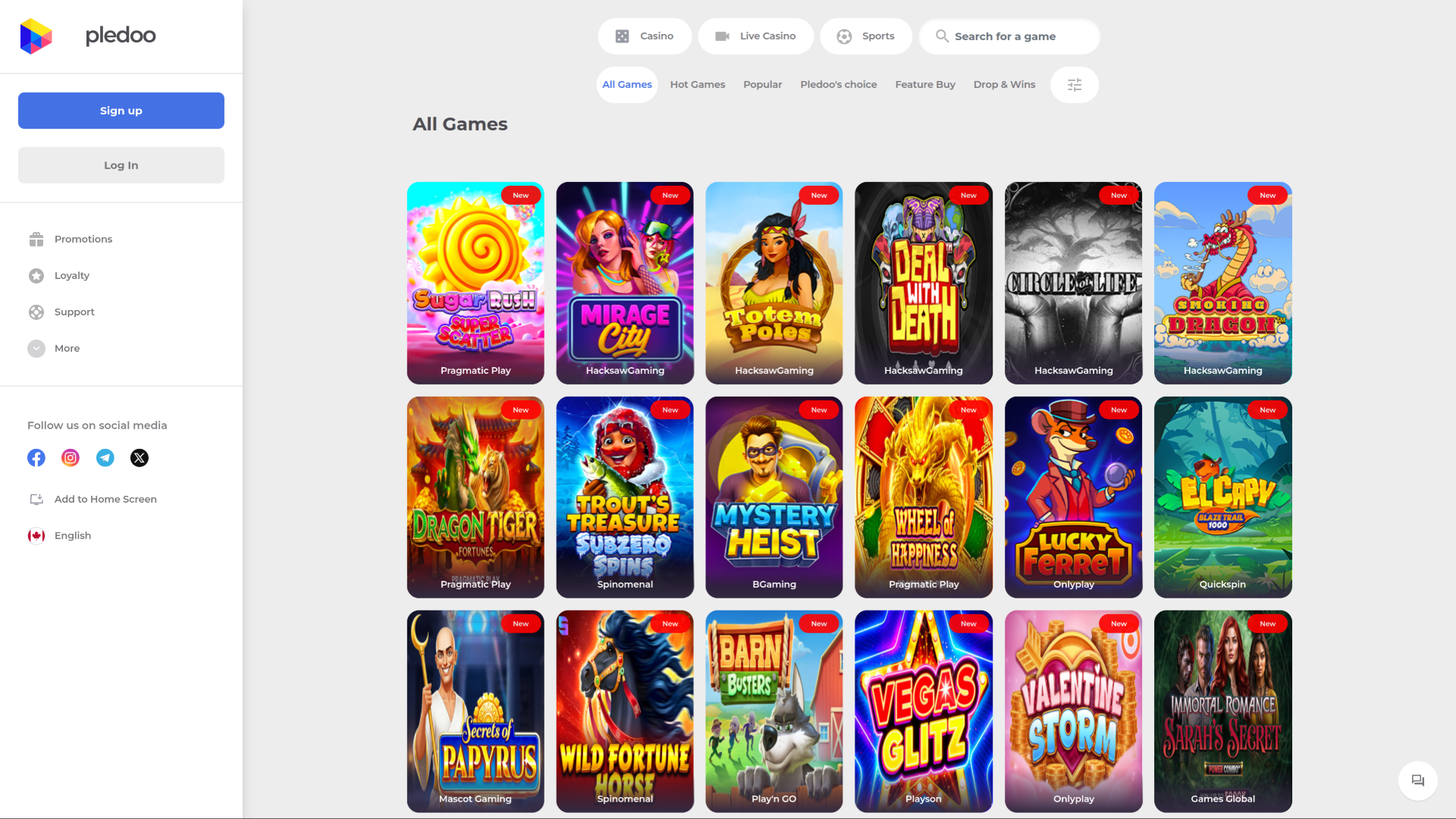 Pledoo Casino Desktop Games