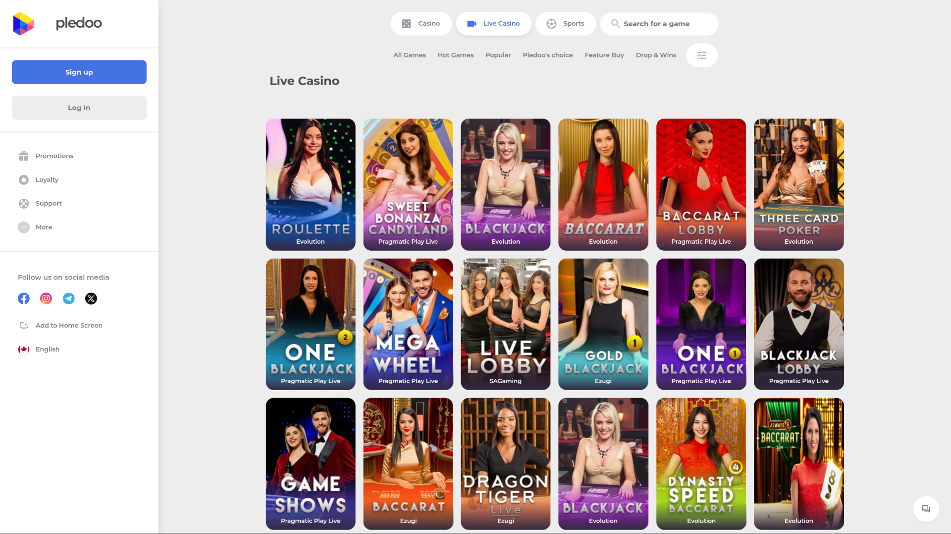 Pledoo Casino Desktop Live Dealer