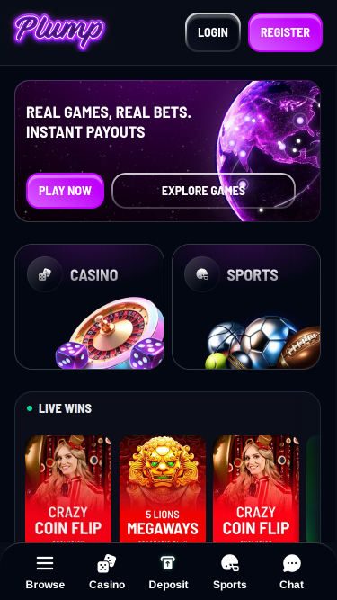 Page d'accueil du casino Plump