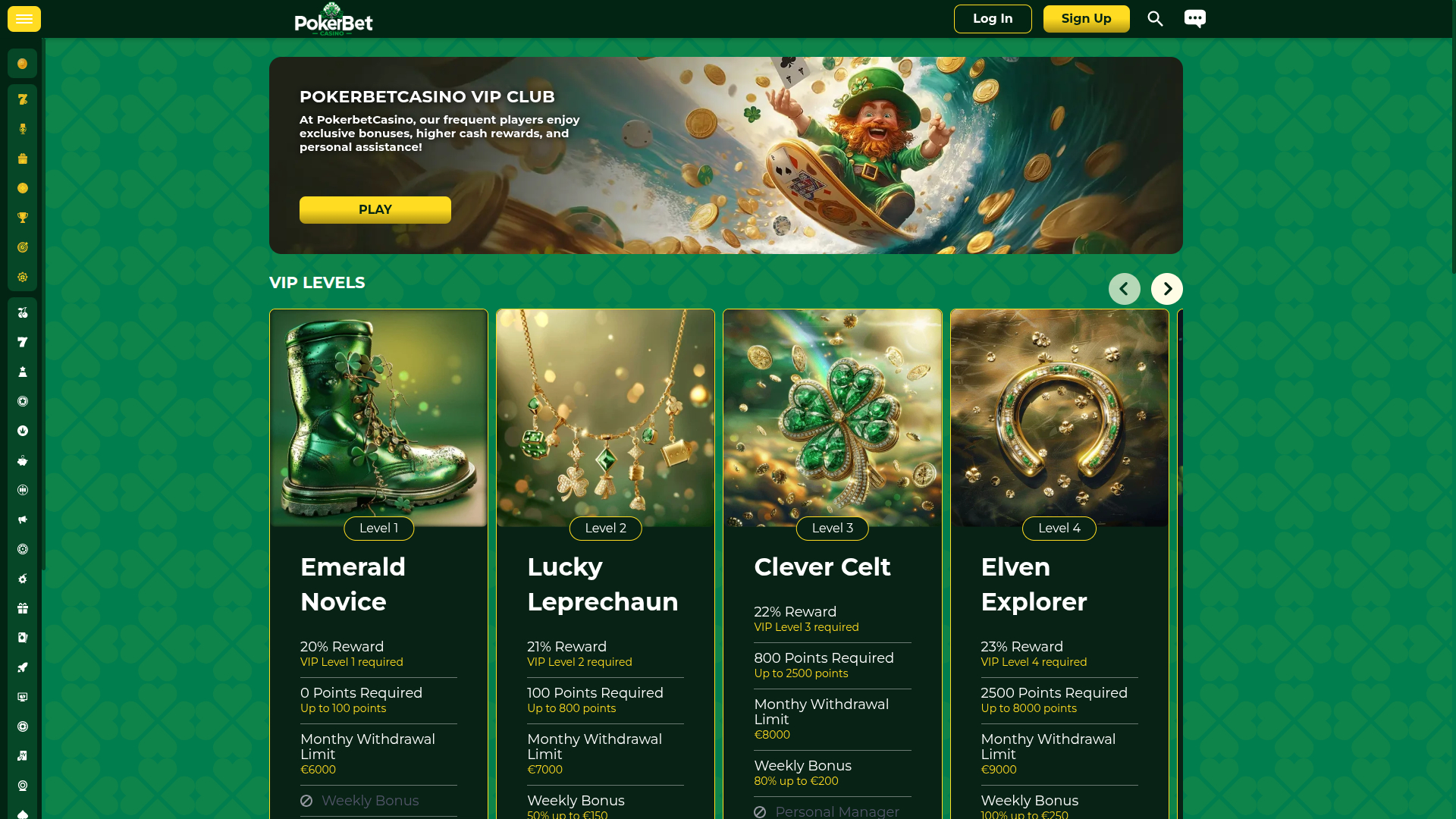 Programme VIP de PokerBet Casino pour ordinateur de bureau