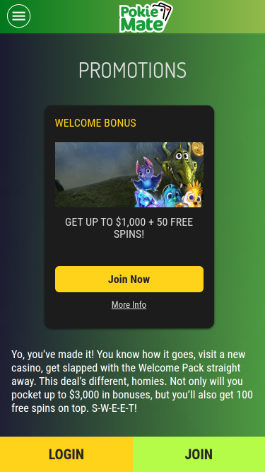 Promotions mobiles du casino Pokie Mate
