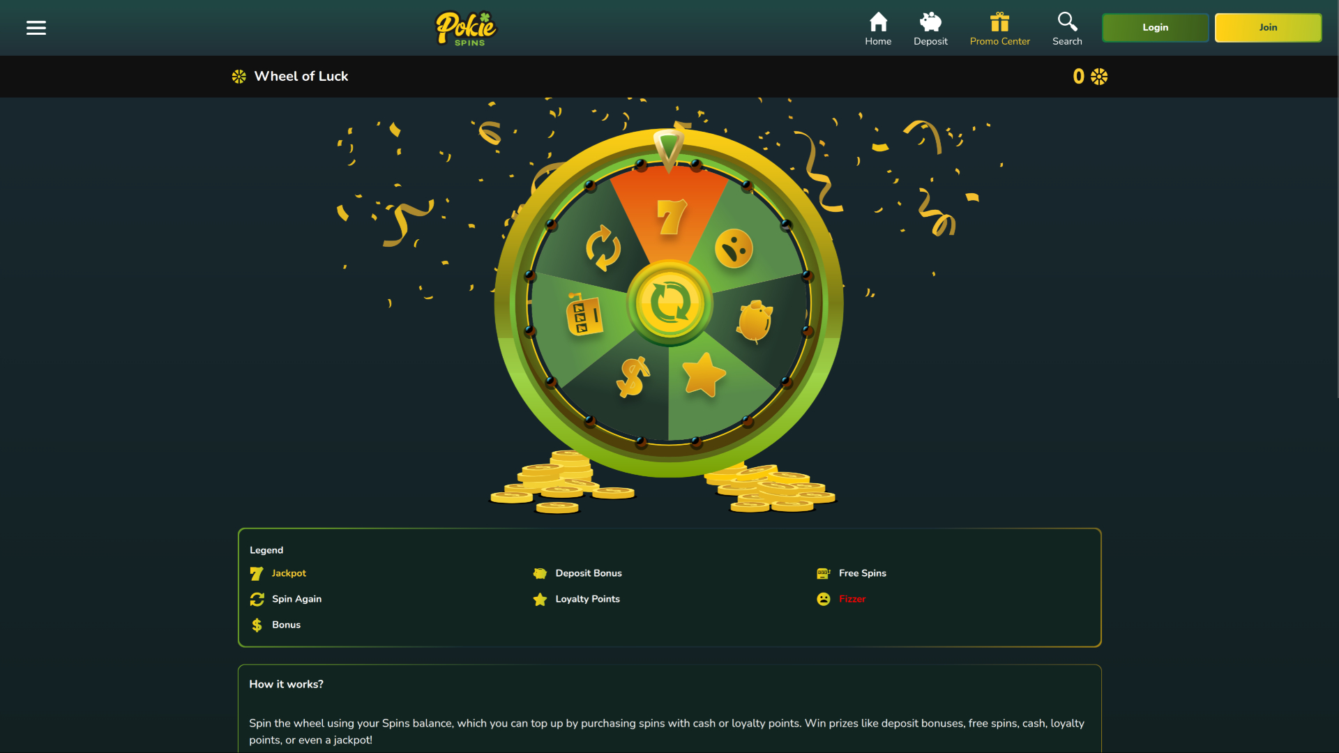 Roue de casino Pokie Spins sur ordinateur