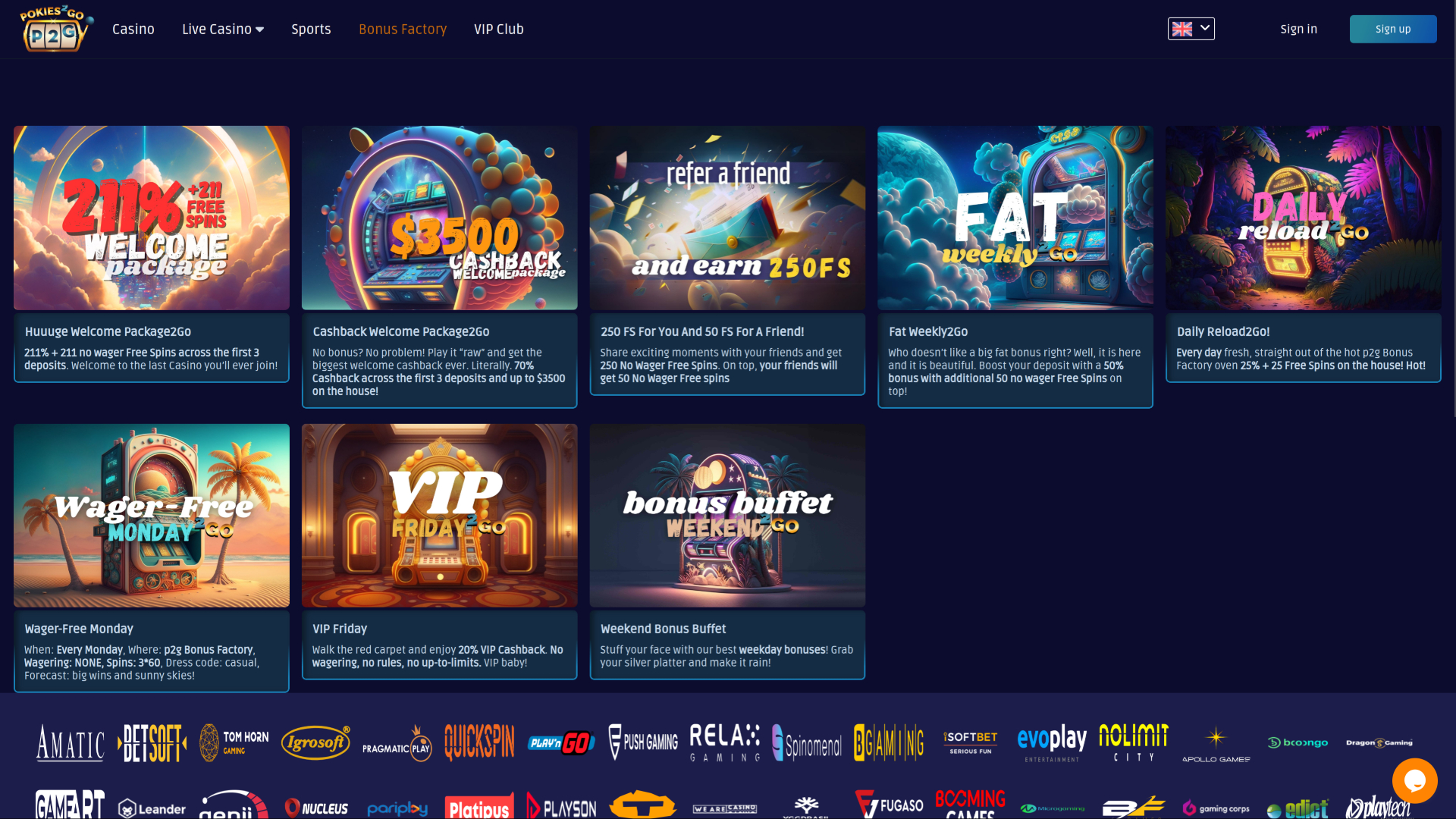 Promociones de escritorio del casino Pokies2Go