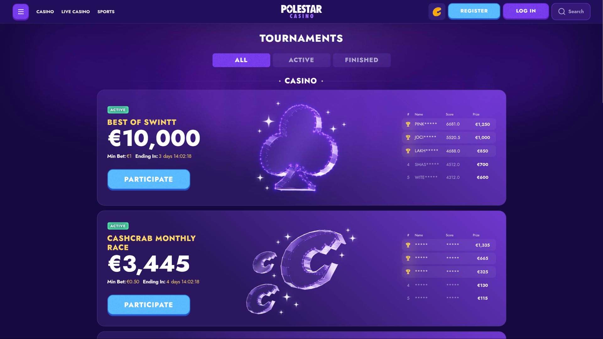 Torneos de escritorio de Polestar Casino