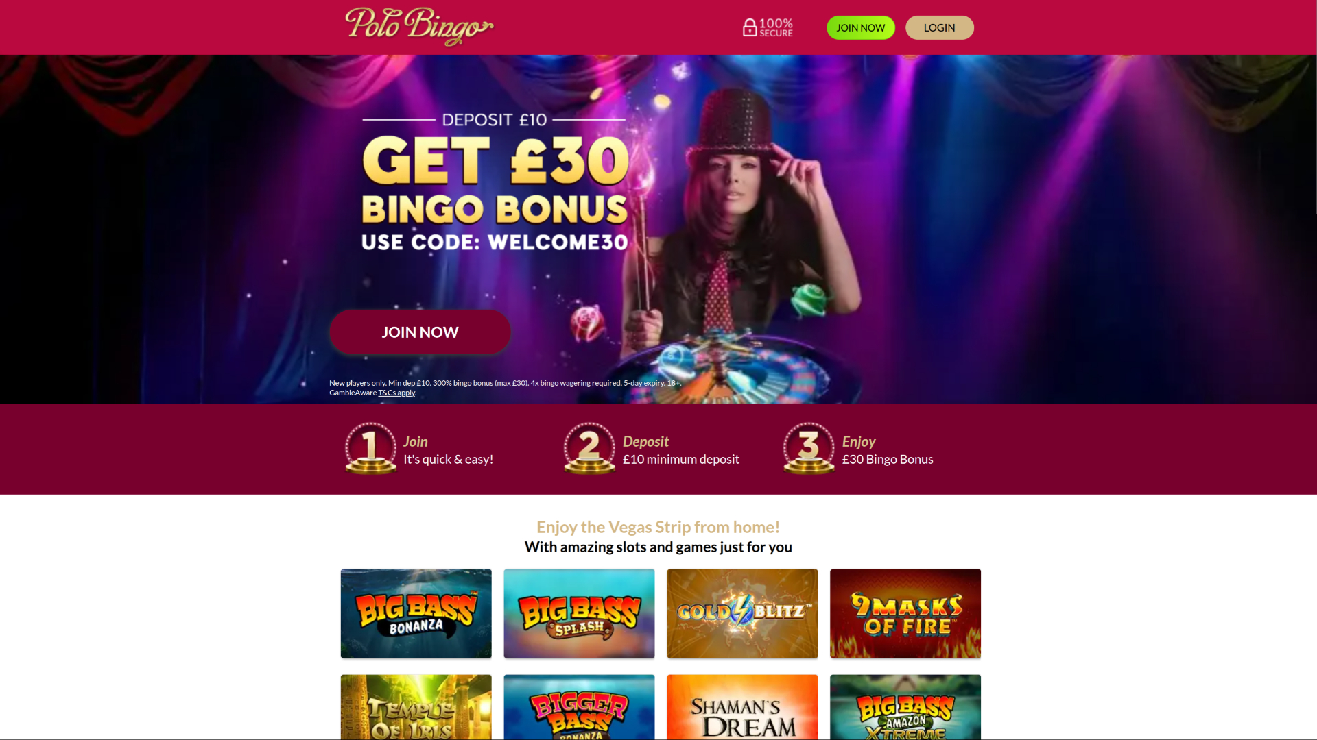 Página de inicio de escritorio del casino Polo Bingo