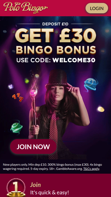 Página de inicio móvil del Casino Polo Bingo