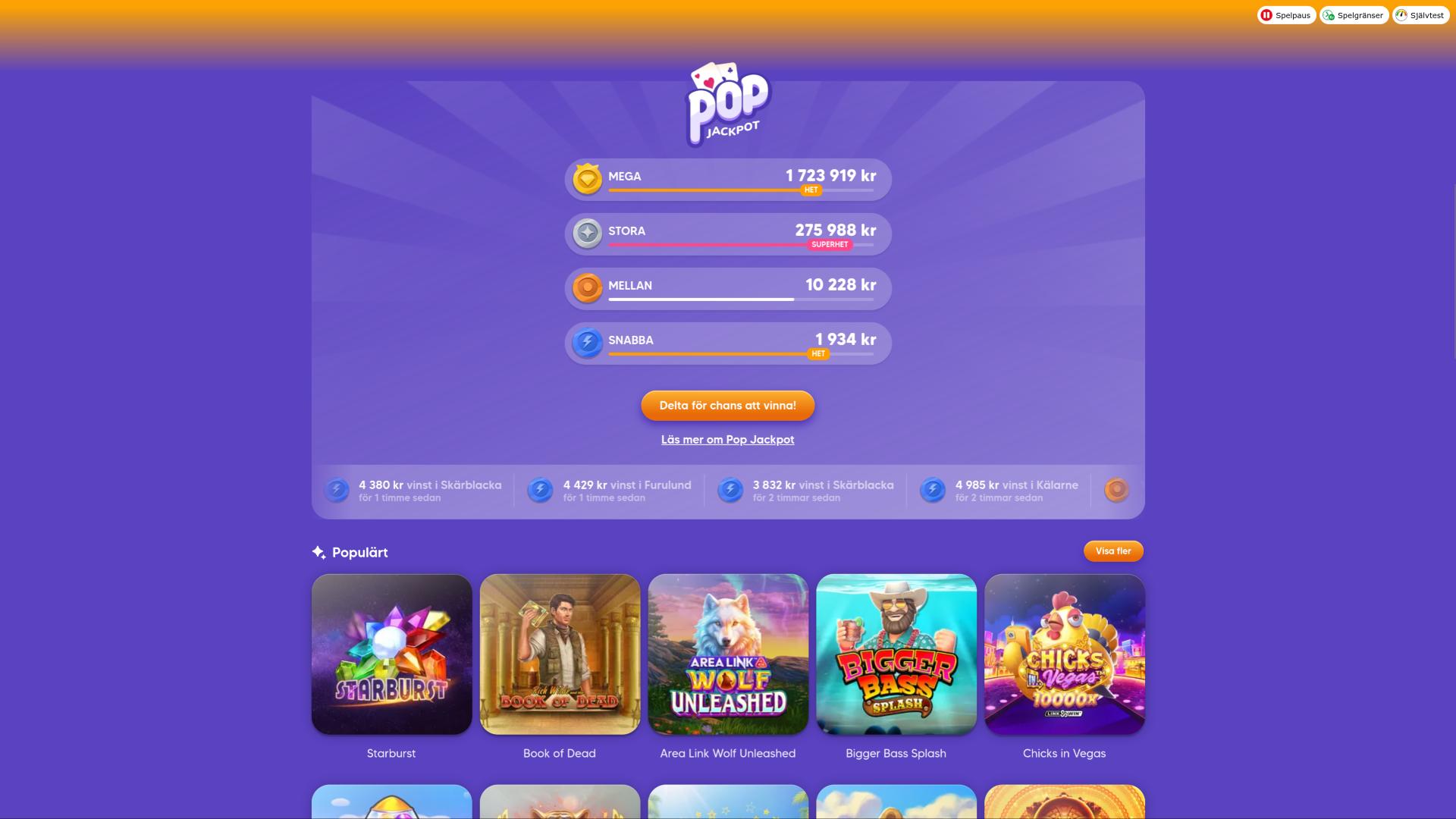 Pop Casino Homepage