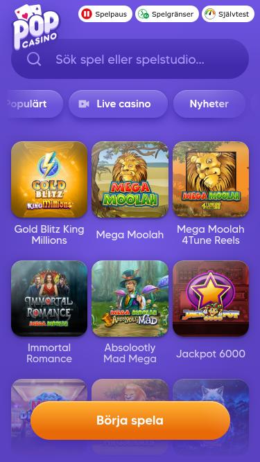 Pop Casino Jackpot-Mobilseite