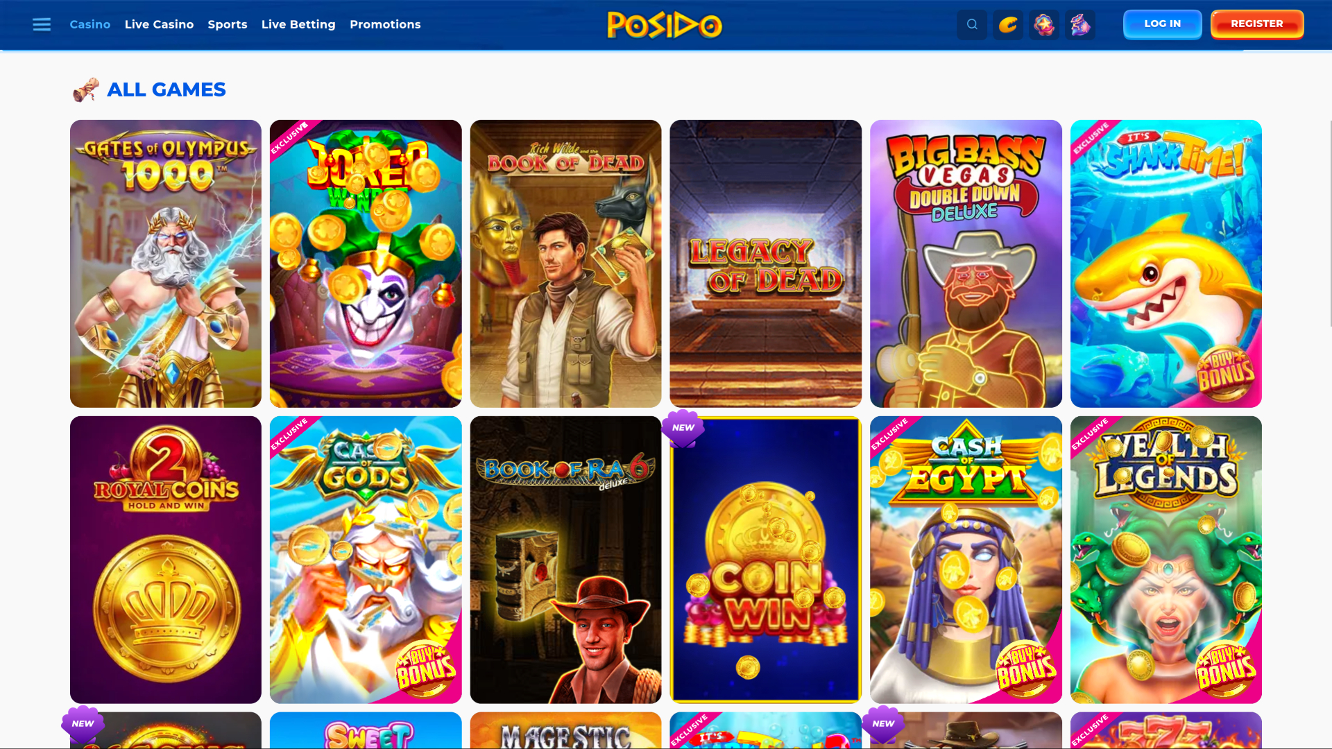 Jeux de casino Posido sur ordinateur