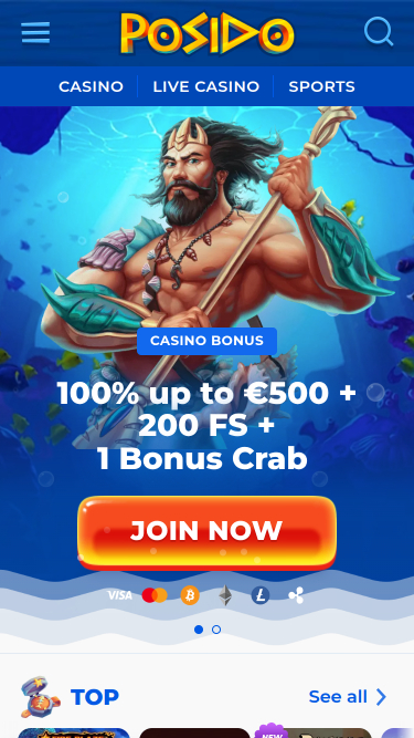 Page d'accueil mobile du casino Posido