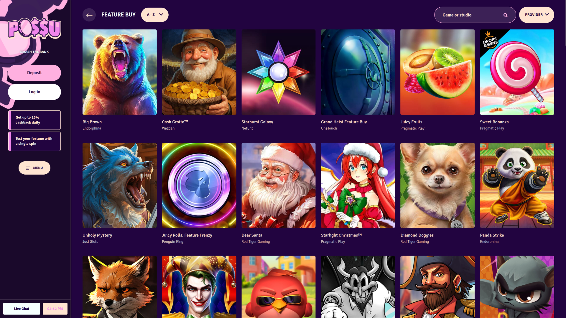 Fonctionnalités de bureau du casino Possu à acheter