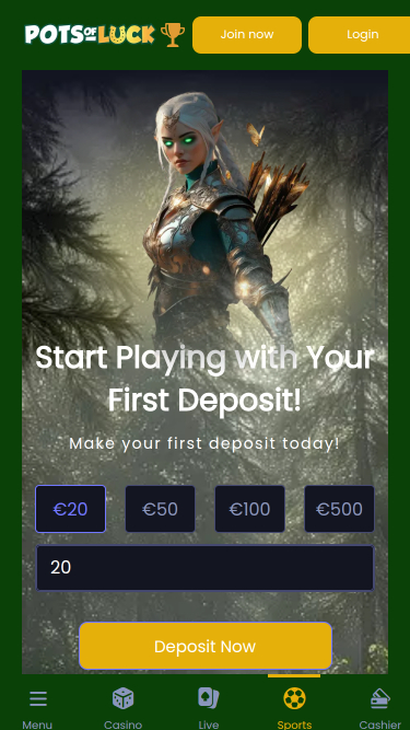 Page d'accueil mobile du casino Pots of Luck