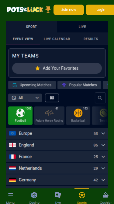 Pots of Luck Casino Mobile Sports