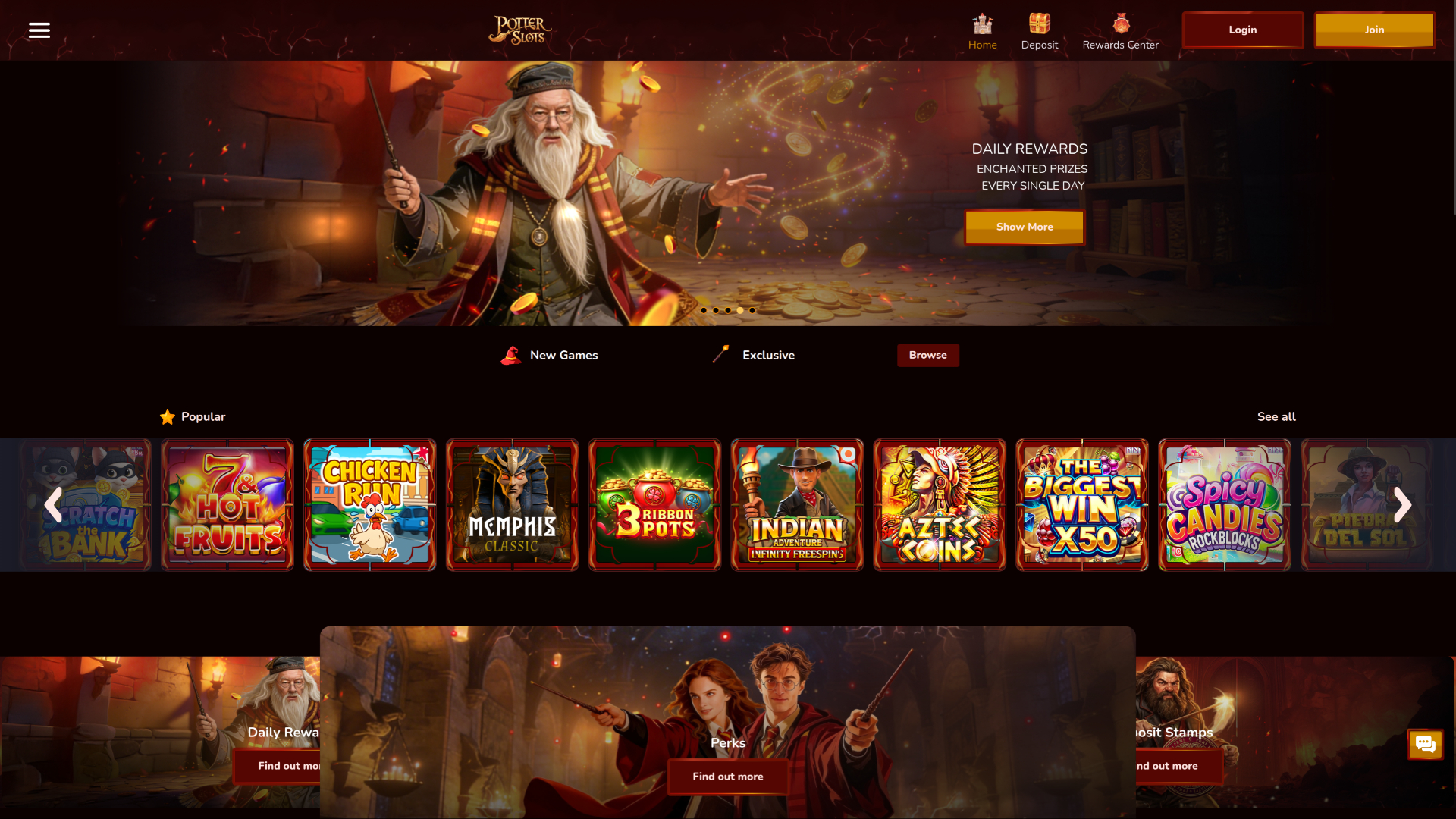 Pagina iniziale desktop di Potter Slots Casino
