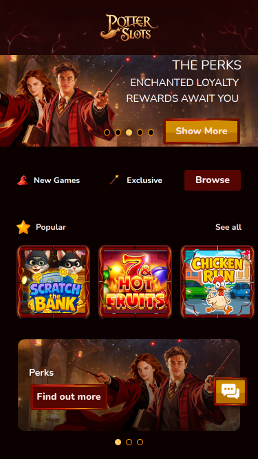 Pagina iniziale mobile di Potter Slots Casino