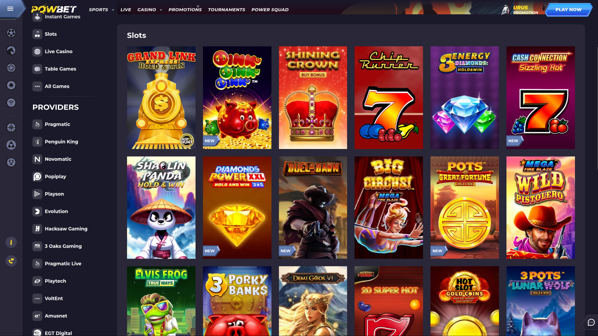 Jeux de casino Powbet sur ordinateur