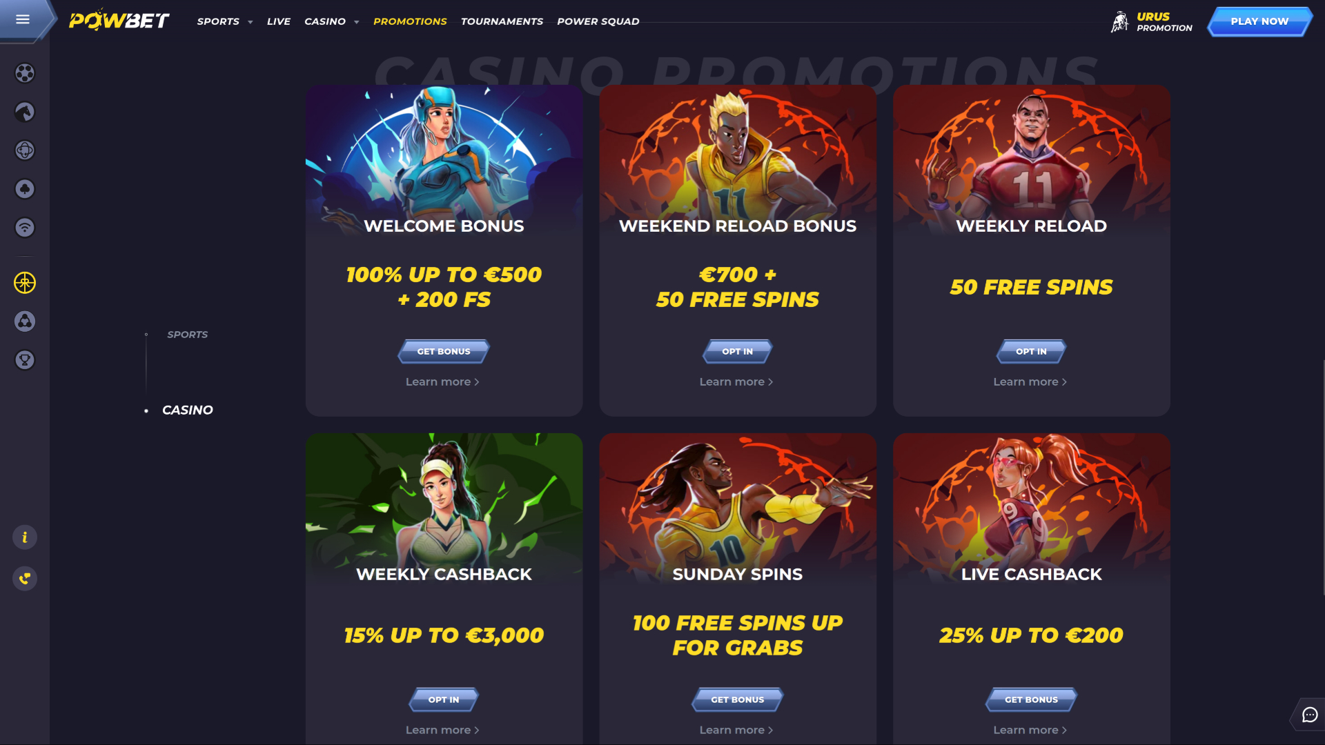 Promotions pour ordinateur de bureau du casino Powbet