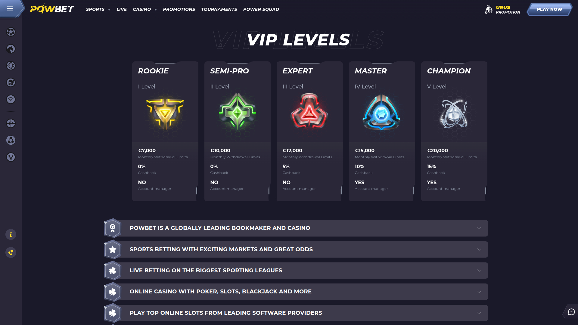 Programma VIP desktop del casinò Powbet