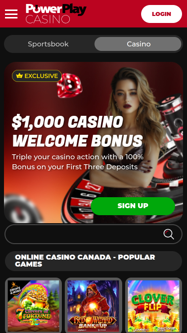 Page d'accueil mobile de PowerPlay Casino