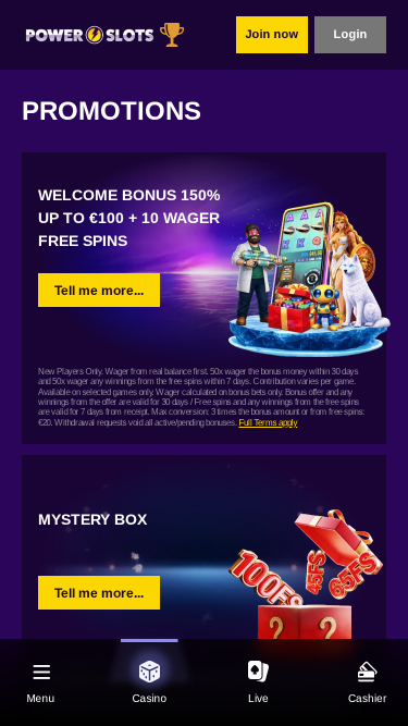 Promotions mobiles du casino Power Slots