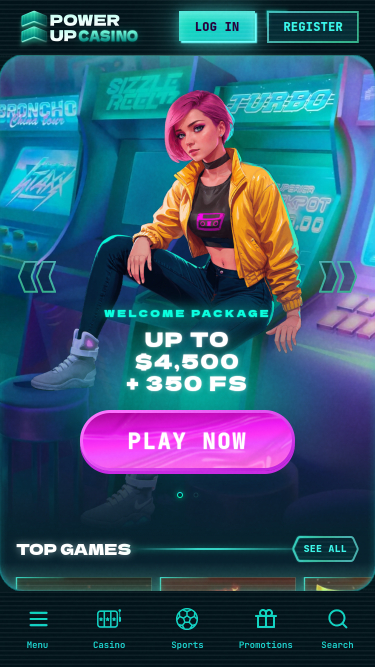 Page d'accueil mobile de PowerUp Casino